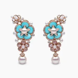 Cleopatra 18K Gold Pearl, Diamond, Turquoise and Mother Of Pearl Earrings