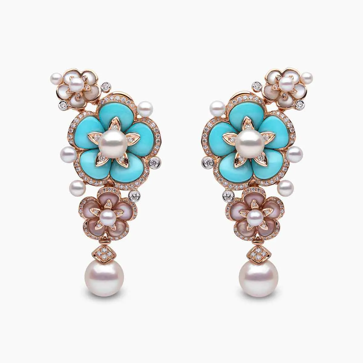 Cleopatra 18K Gold Pearl, Diamond, Turquoise and Mother Of Pearl Earrings