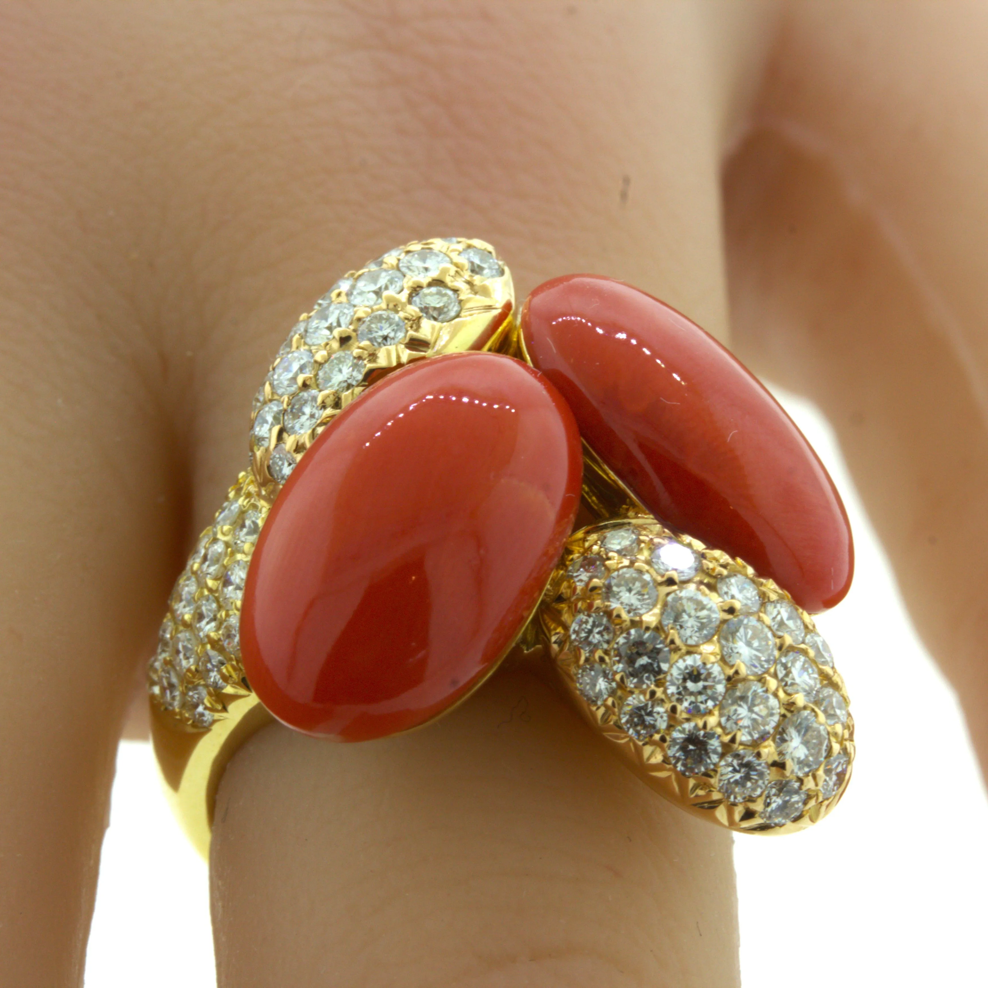 Coral Diamond 18K Yellow Gold Cocktail Ring