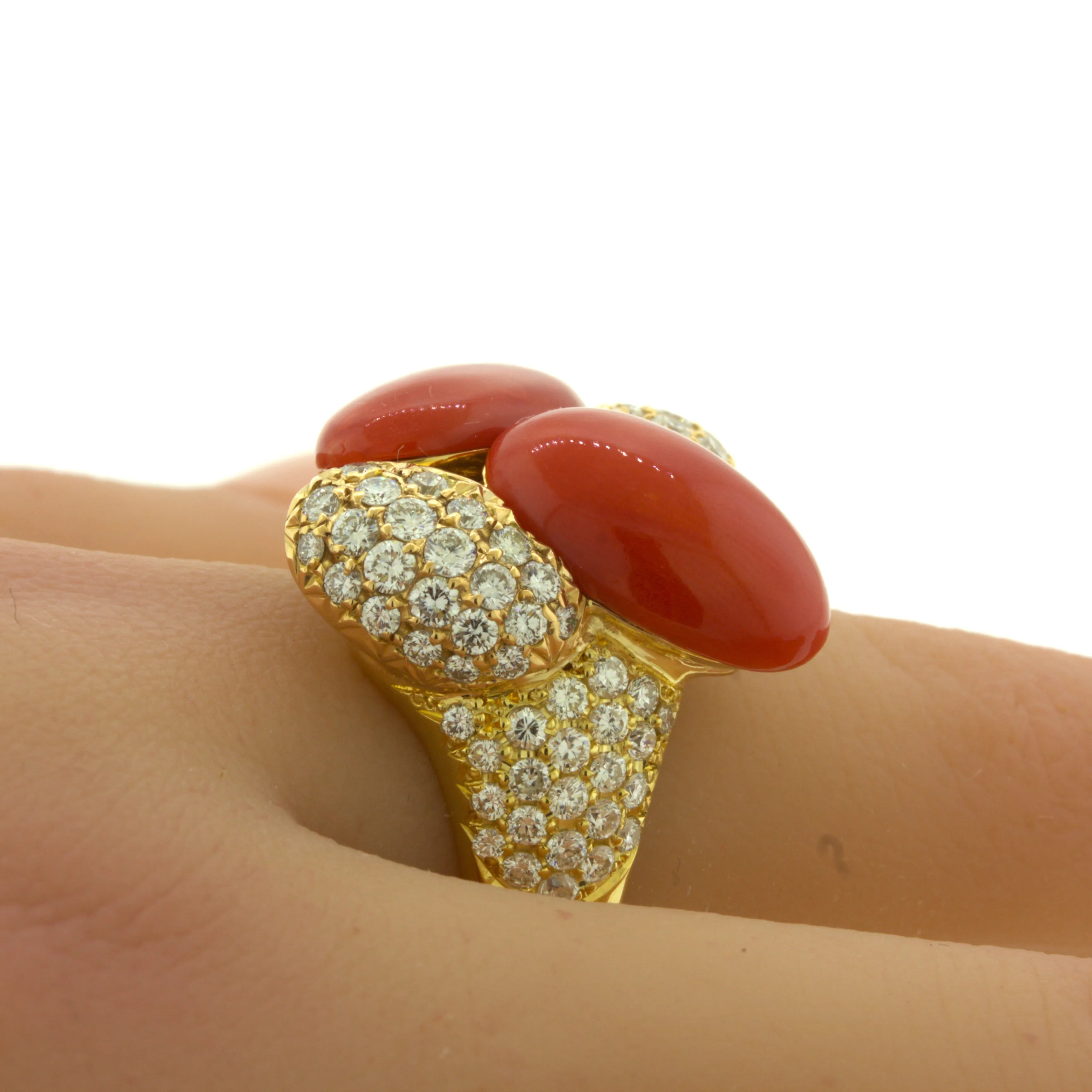 Coral Diamond 18K Yellow Gold Cocktail Ring