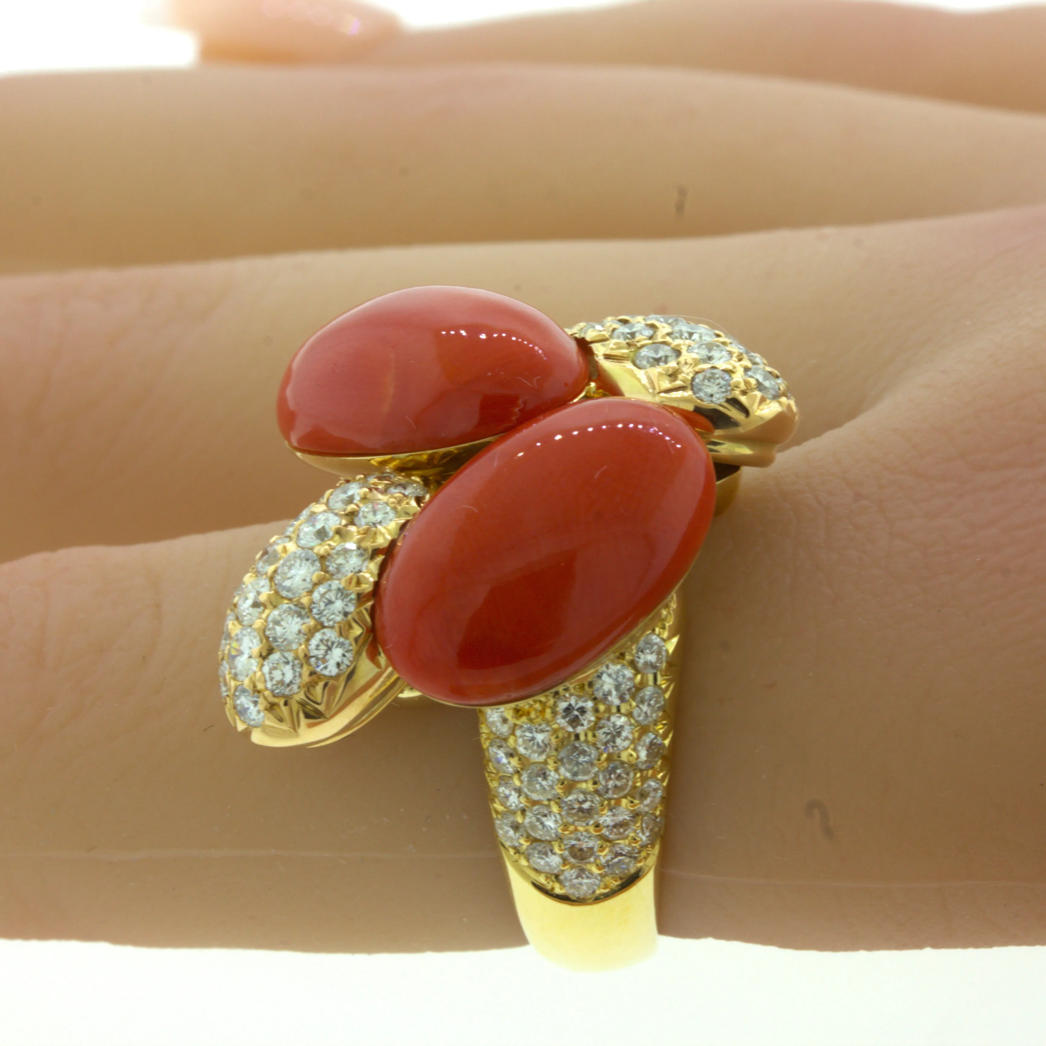 Coral Diamond 18K Yellow Gold Cocktail Ring