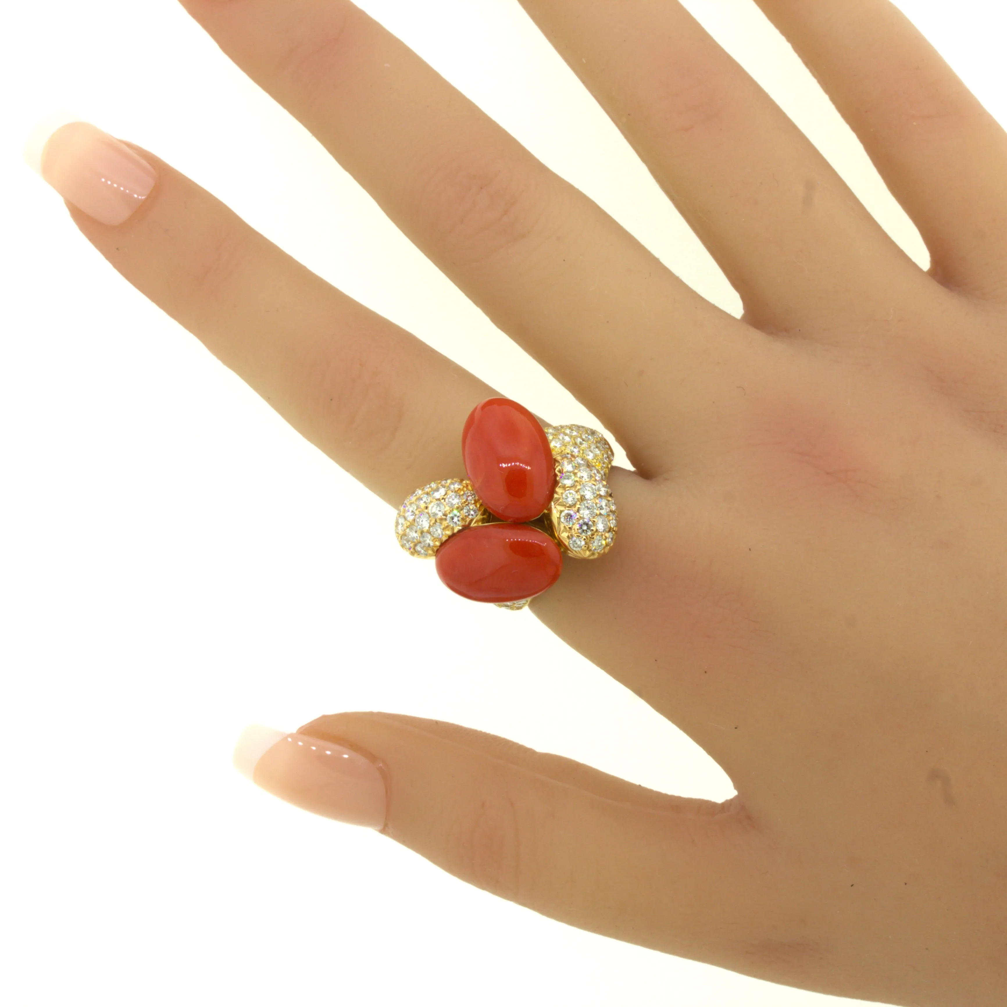 Coral Diamond 18K Yellow Gold Cocktail Ring