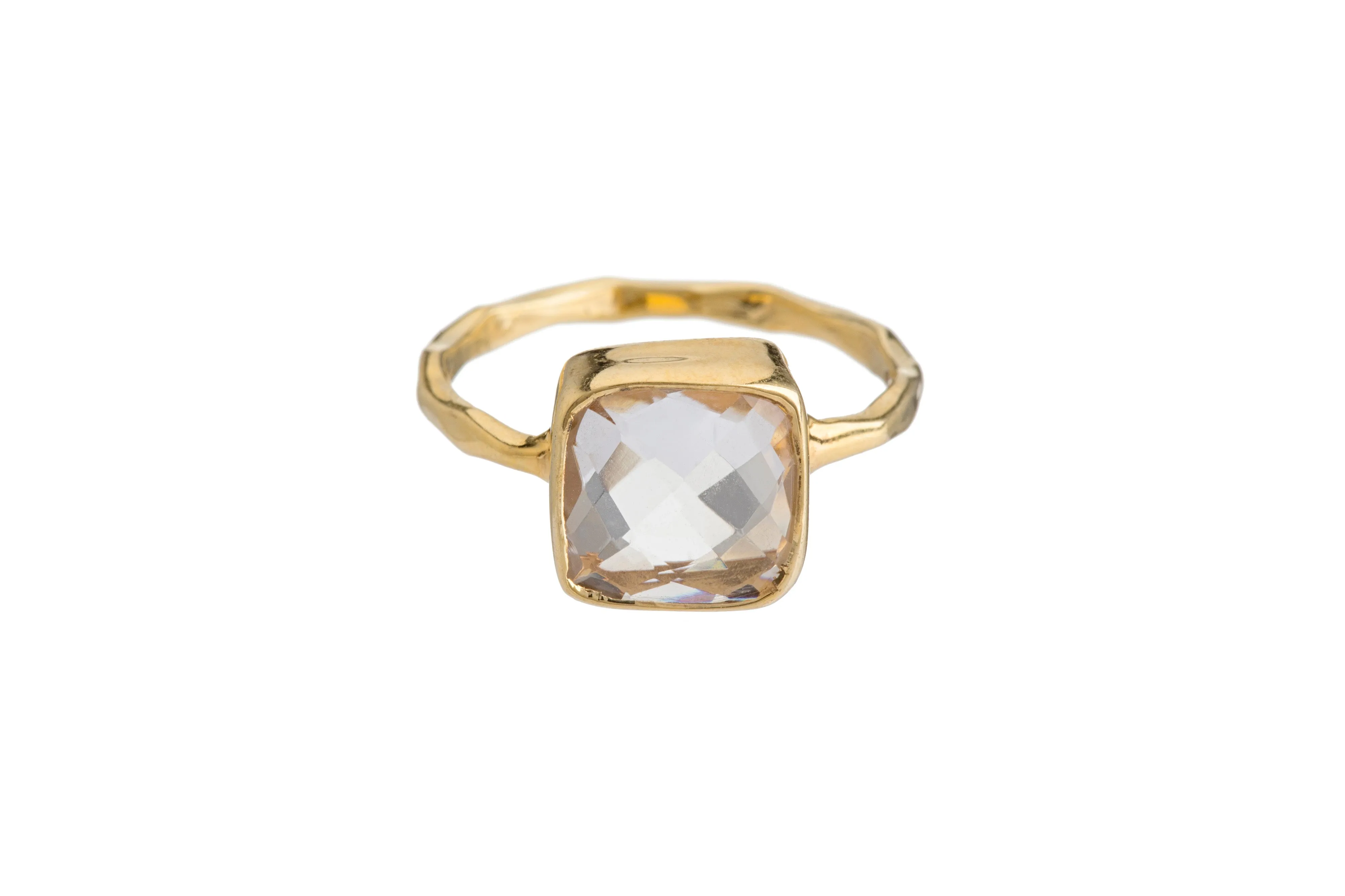 CRYSTAL QUARTZ Semi-Precious Stone Bezel Ring (Round/Square/Teardrop)