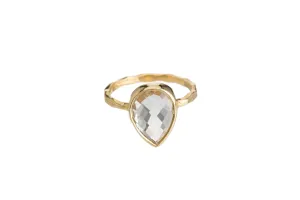 CRYSTAL QUARTZ Semi-Precious Stone Bezel Ring (Round/Square/Teardrop)