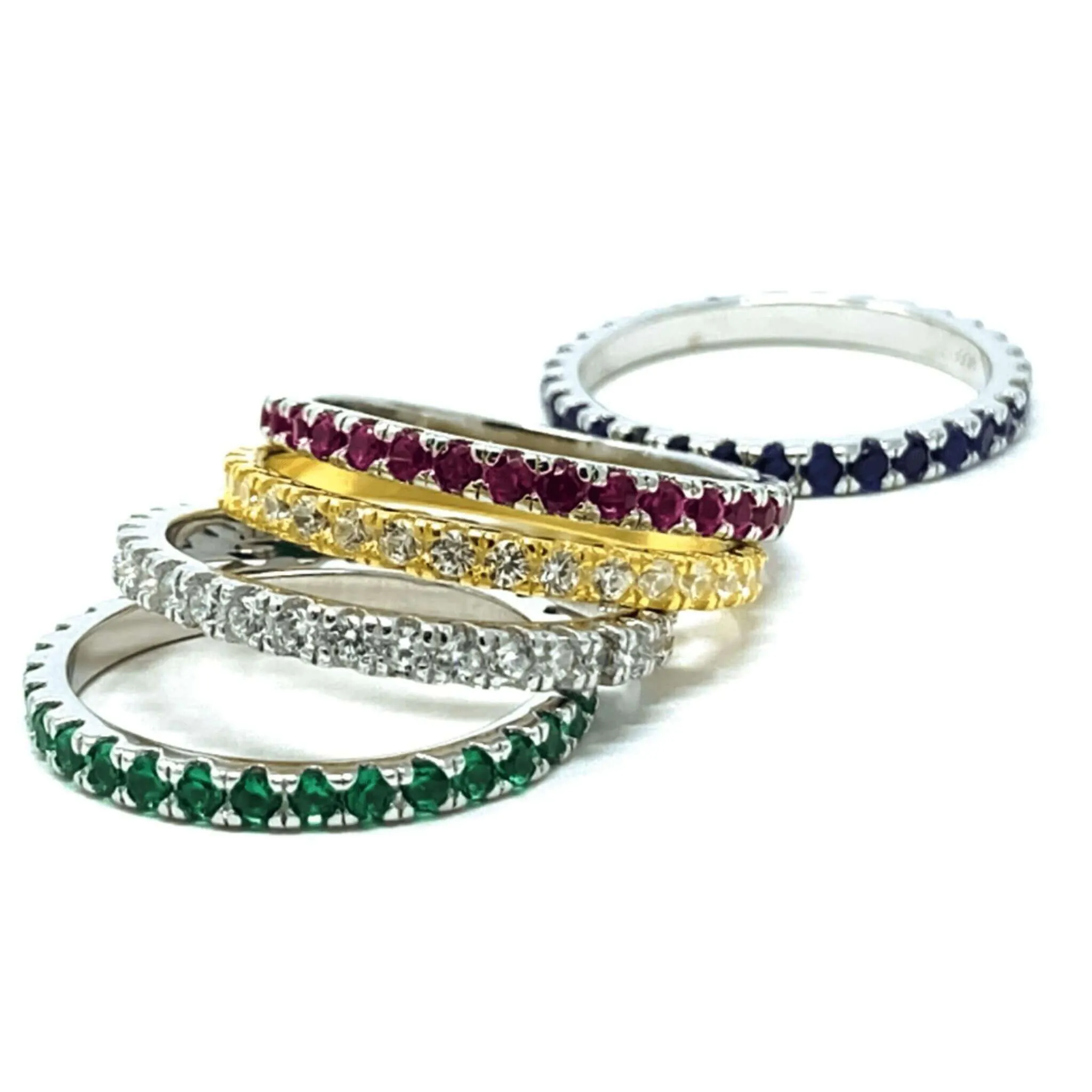 Cubic Zirconia Ruby Eternity Band Sterling Silver