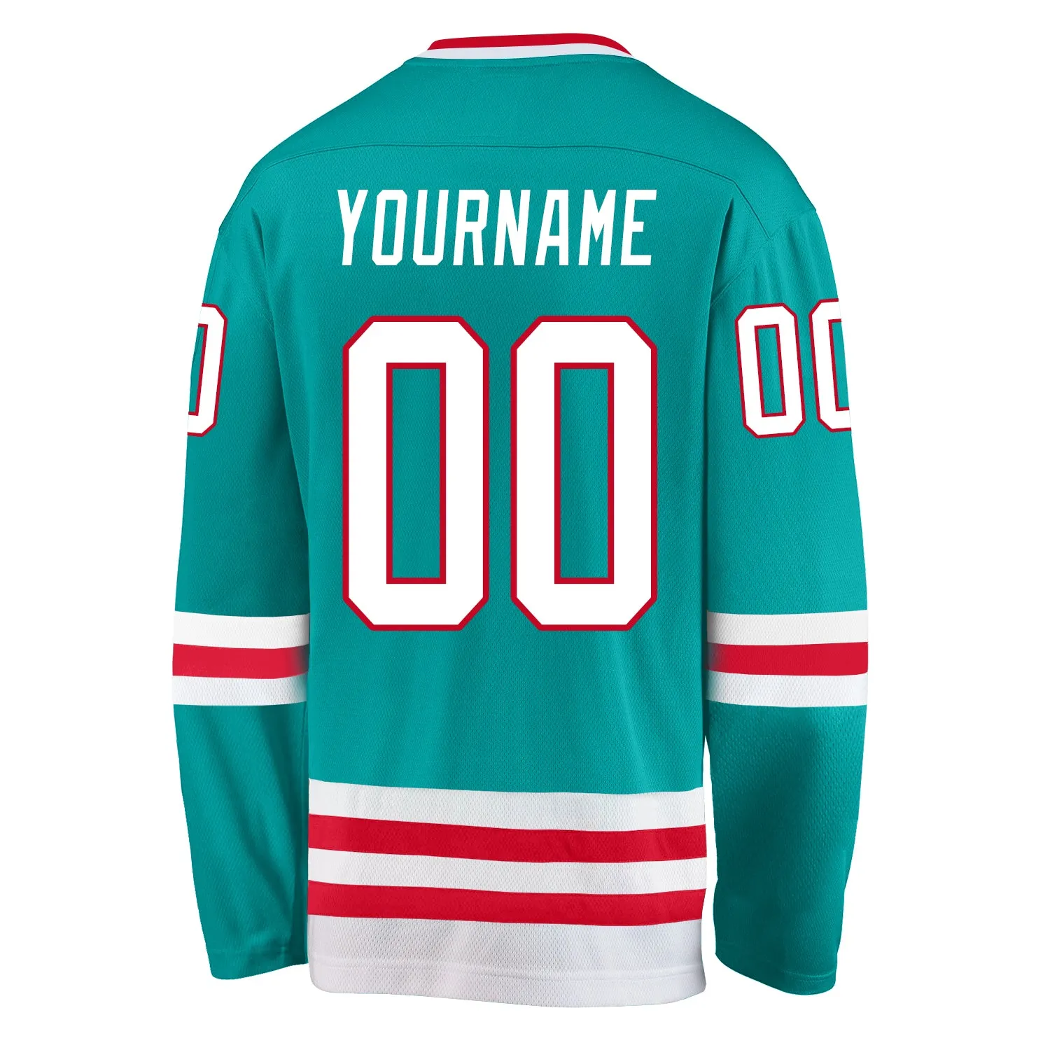 Custom Aqua White-Red Hockey Jersey