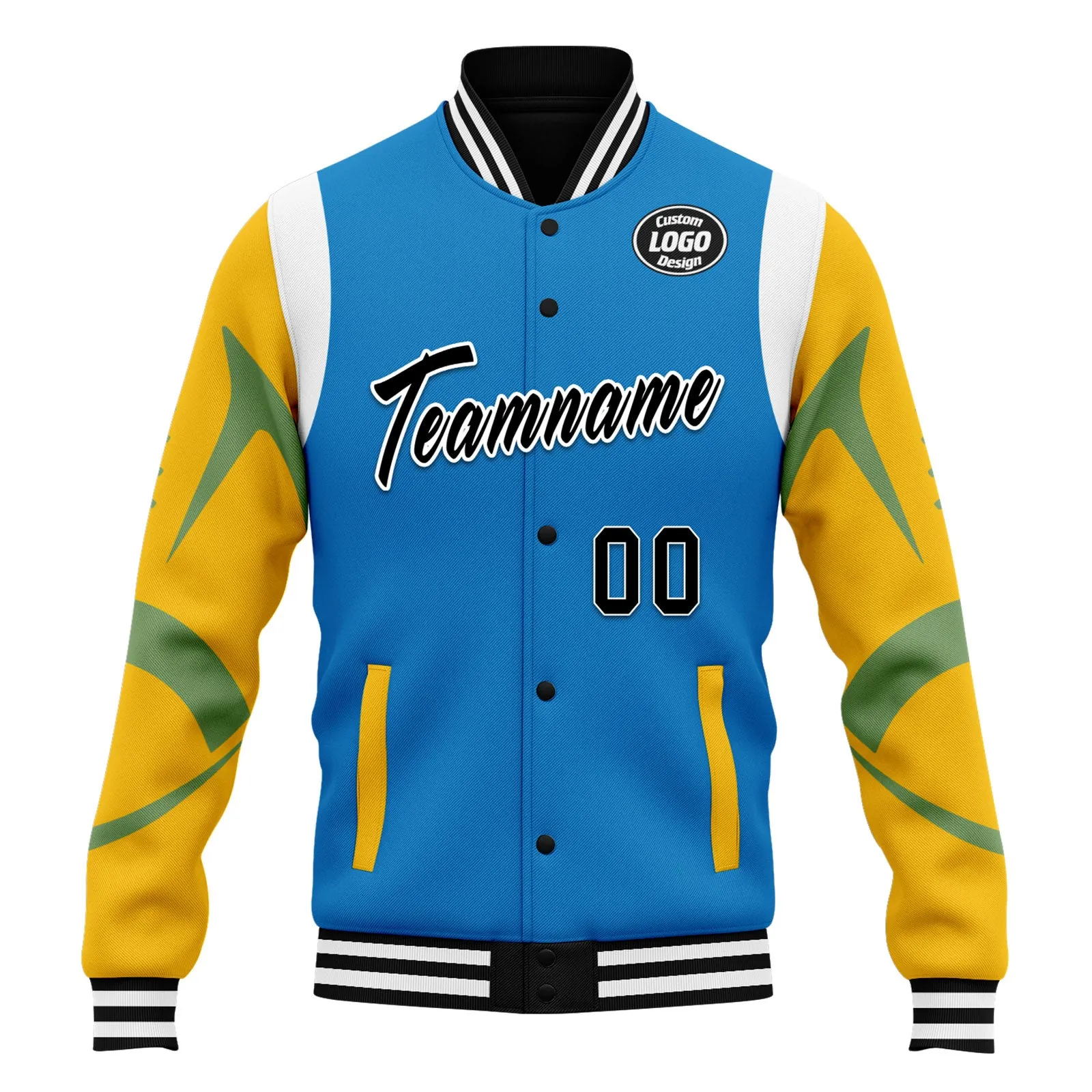 Custom Blue Los Angeles Jacket Bomber Full-Snap Varsity Letterman Personalized Jacket FZ005-D025004-24