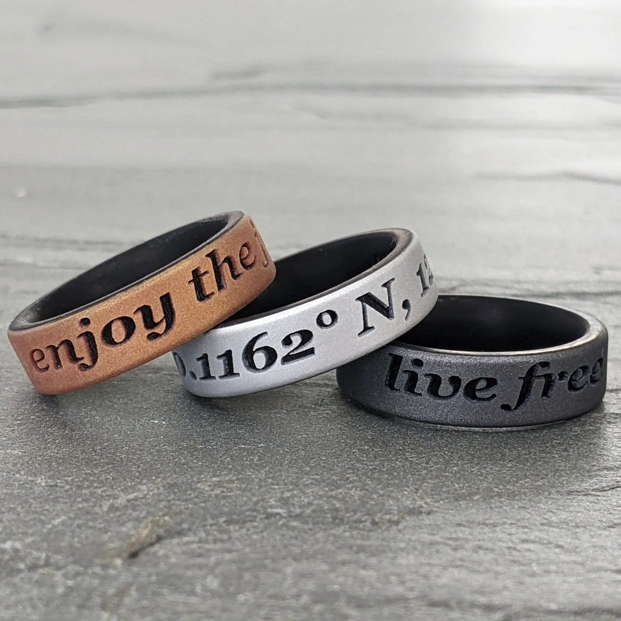 Custom Engraved Dual Layer Silicone Ring - Coordinates and More