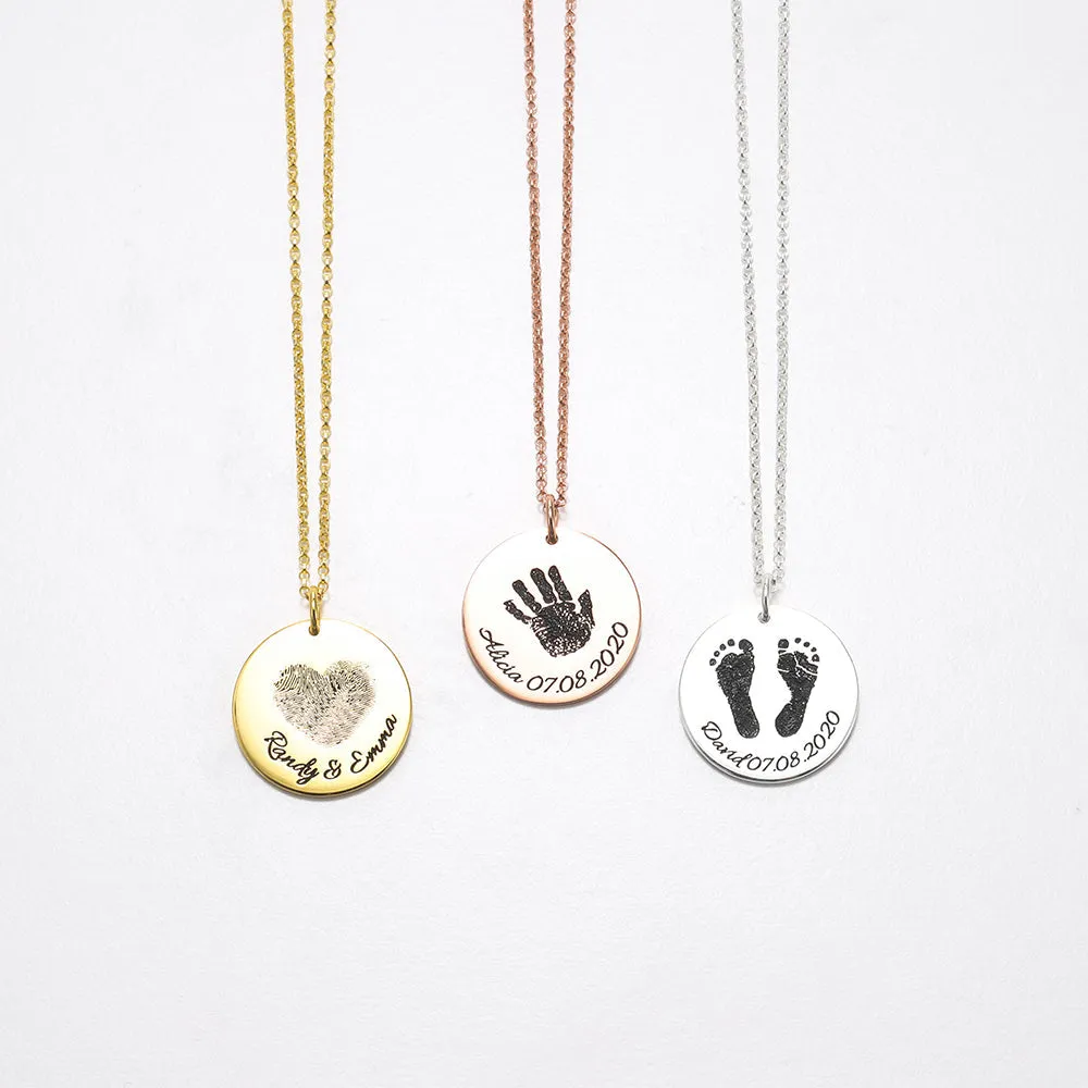 Custom Fingerprint Round Necklace with Engraving Name