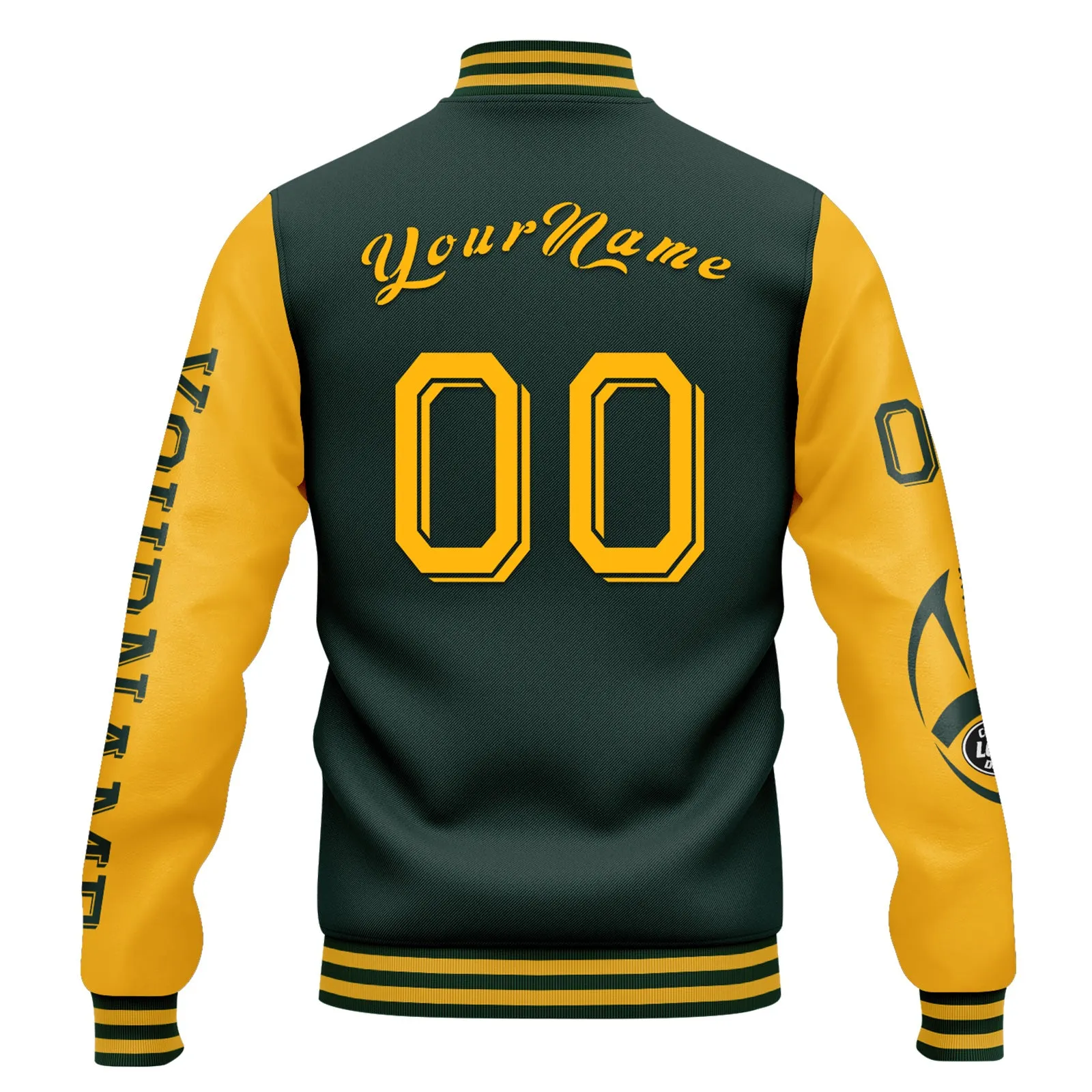 Custom Green Yellow Green Bay Jacket Bomber Full-Snap Varsity Letterman Personalized Jacket FZ005SX-D020290-13