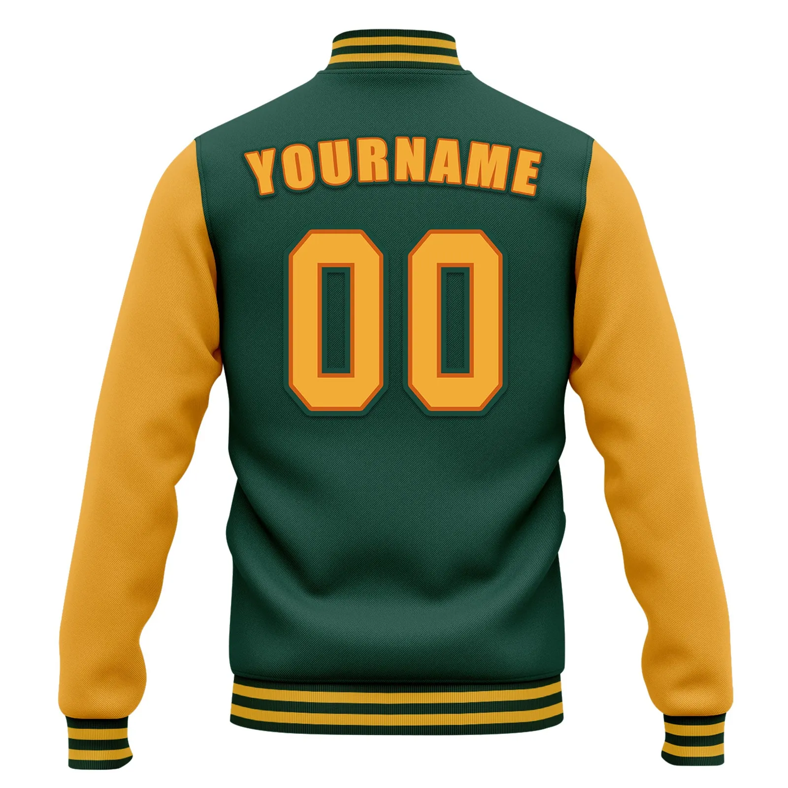 Custom Green Yellow Jacket Bomber Full-Snap Varsity Letterman Personalized Jacket FZ005-D020255-9