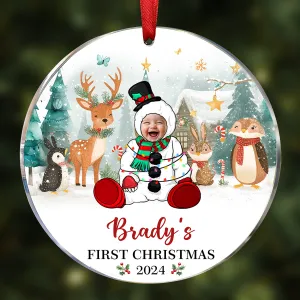 Custom Photo Baby's First Christmas Funny Face - Personalized Circle Ornament