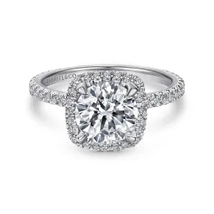 Daffodil - 14K White Gold Round Halo Diamond Engagement Ring