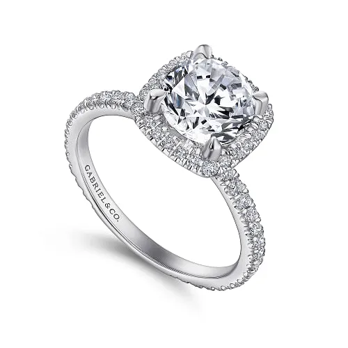 Daffodil - 14K White Gold Round Halo Diamond Engagement Ring