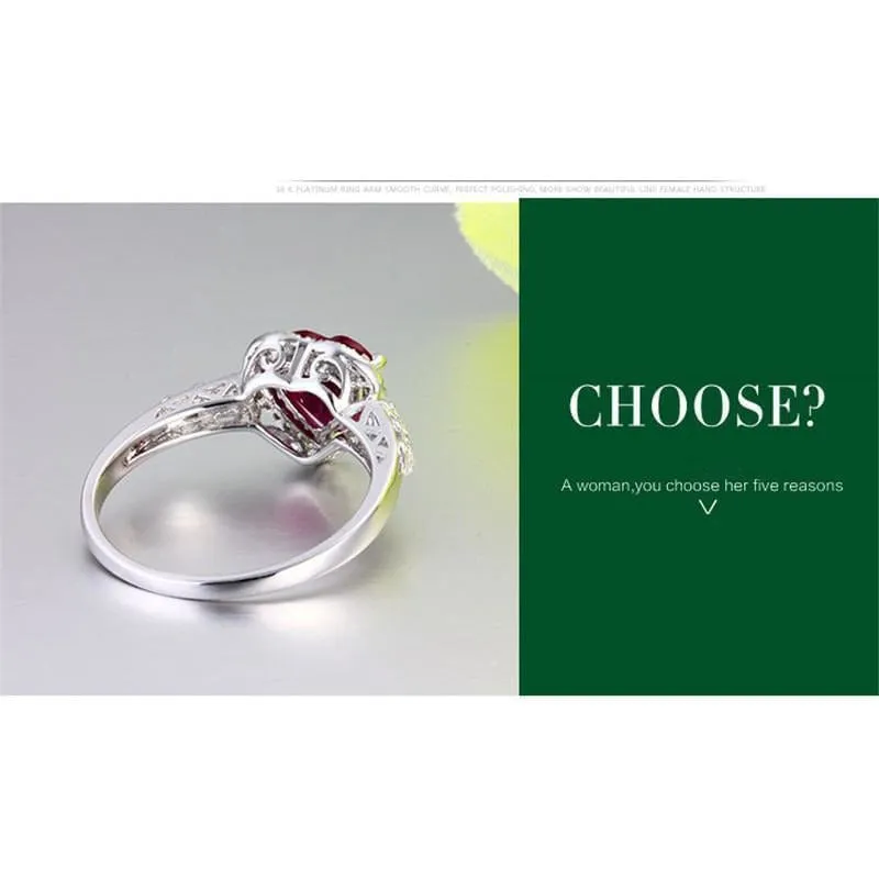 Deep Red Created Ruby and CZ Heart Ring in 925 Sterling Silver, So Romantic!