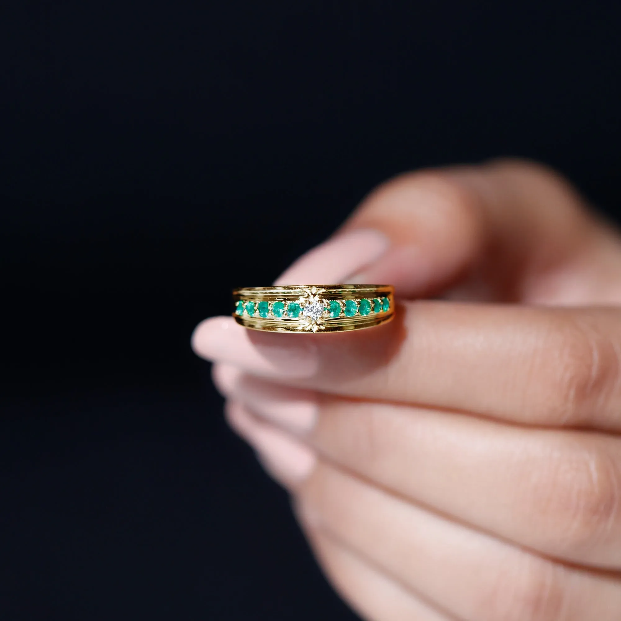 Diamond and Emerald Anniversary Band Ring