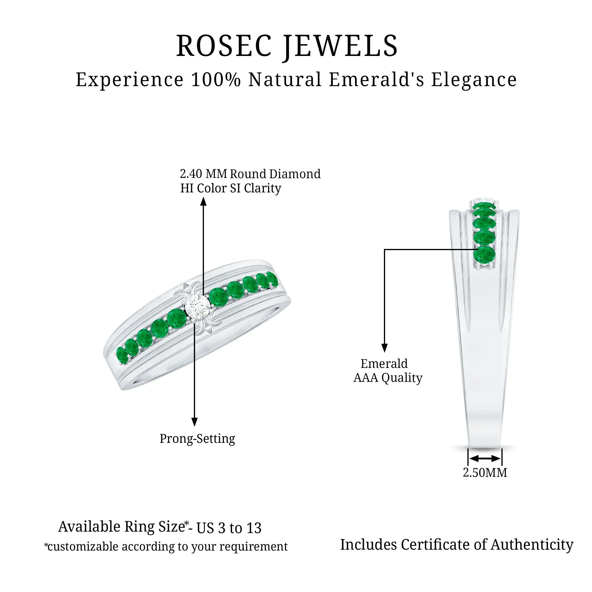 Diamond and Emerald Anniversary Band Ring