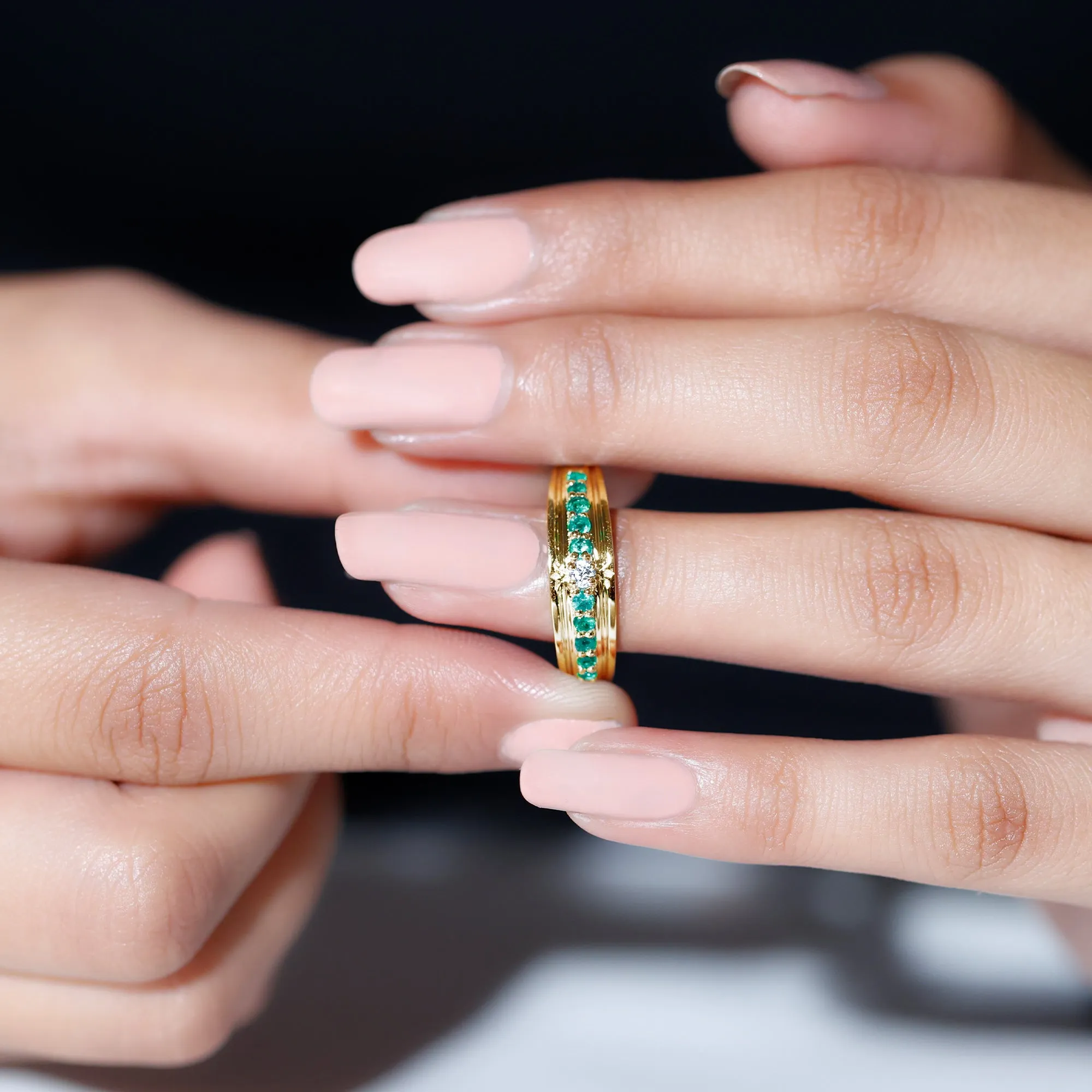 Diamond and Emerald Anniversary Band Ring