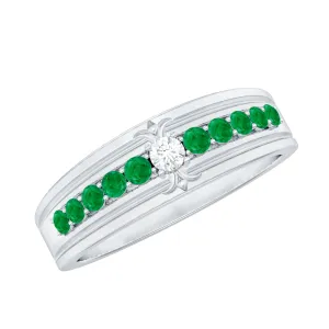 Diamond and Emerald Anniversary Band Ring