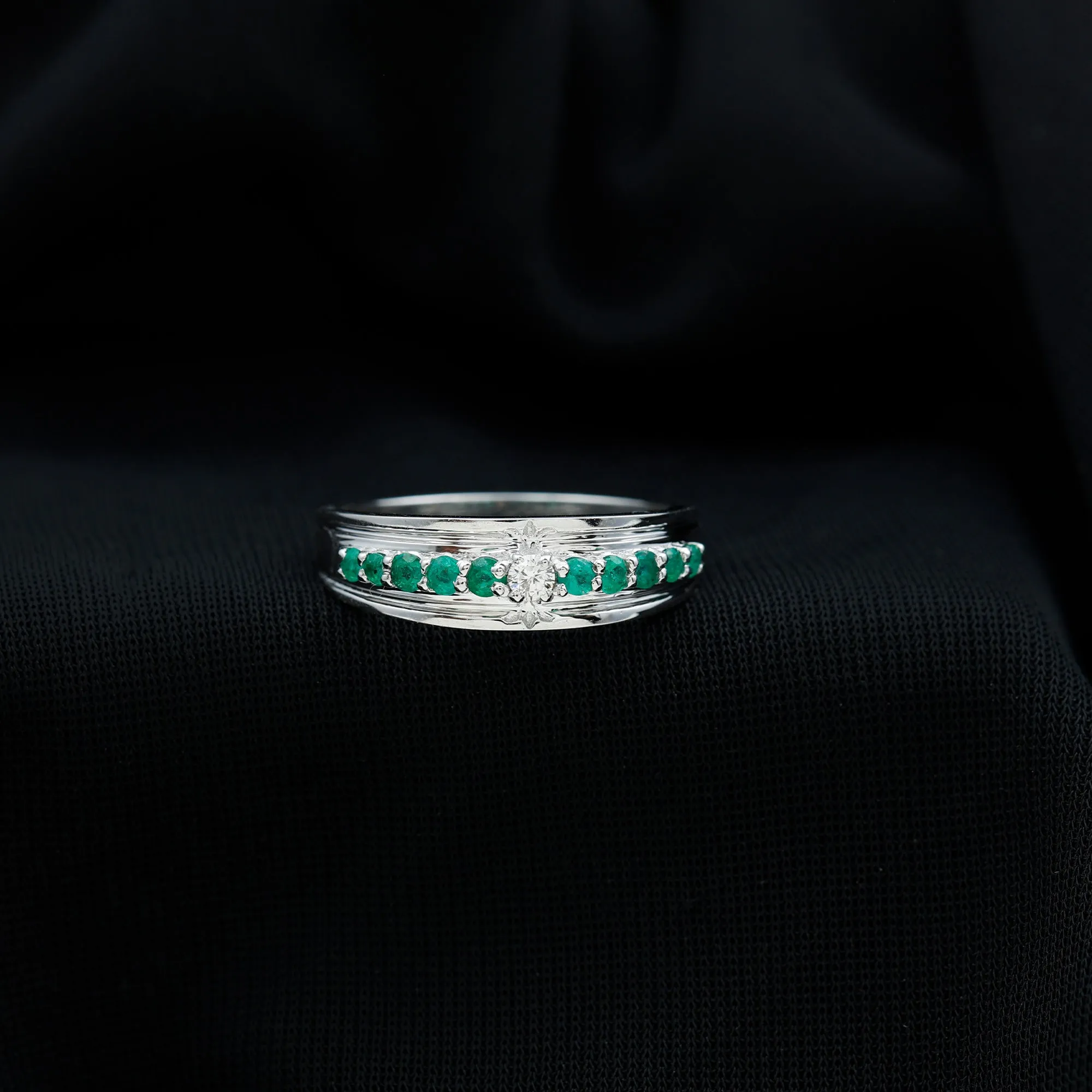 Diamond and Emerald Anniversary Band Ring