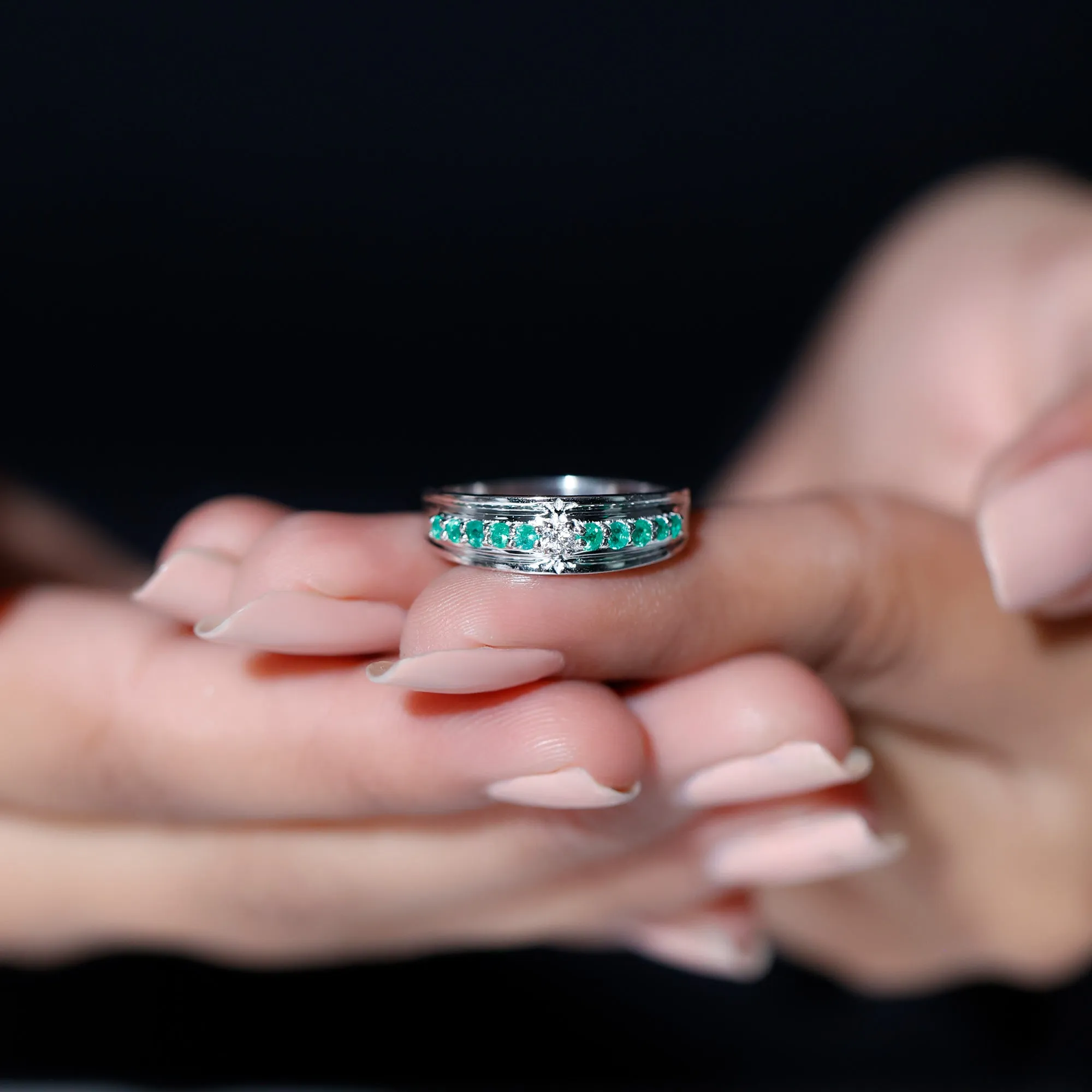 Diamond and Emerald Anniversary Band Ring