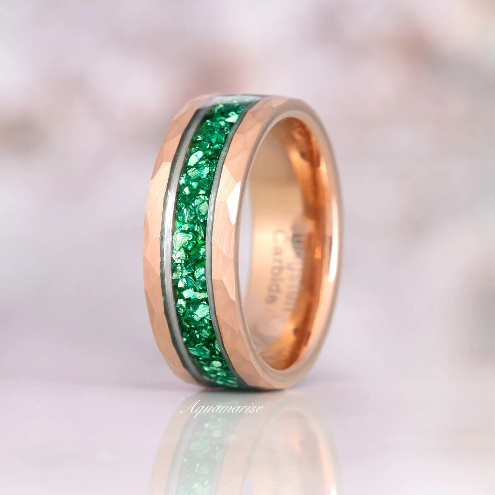 Diamond (cz) & Emerald Leaf Couples Ring