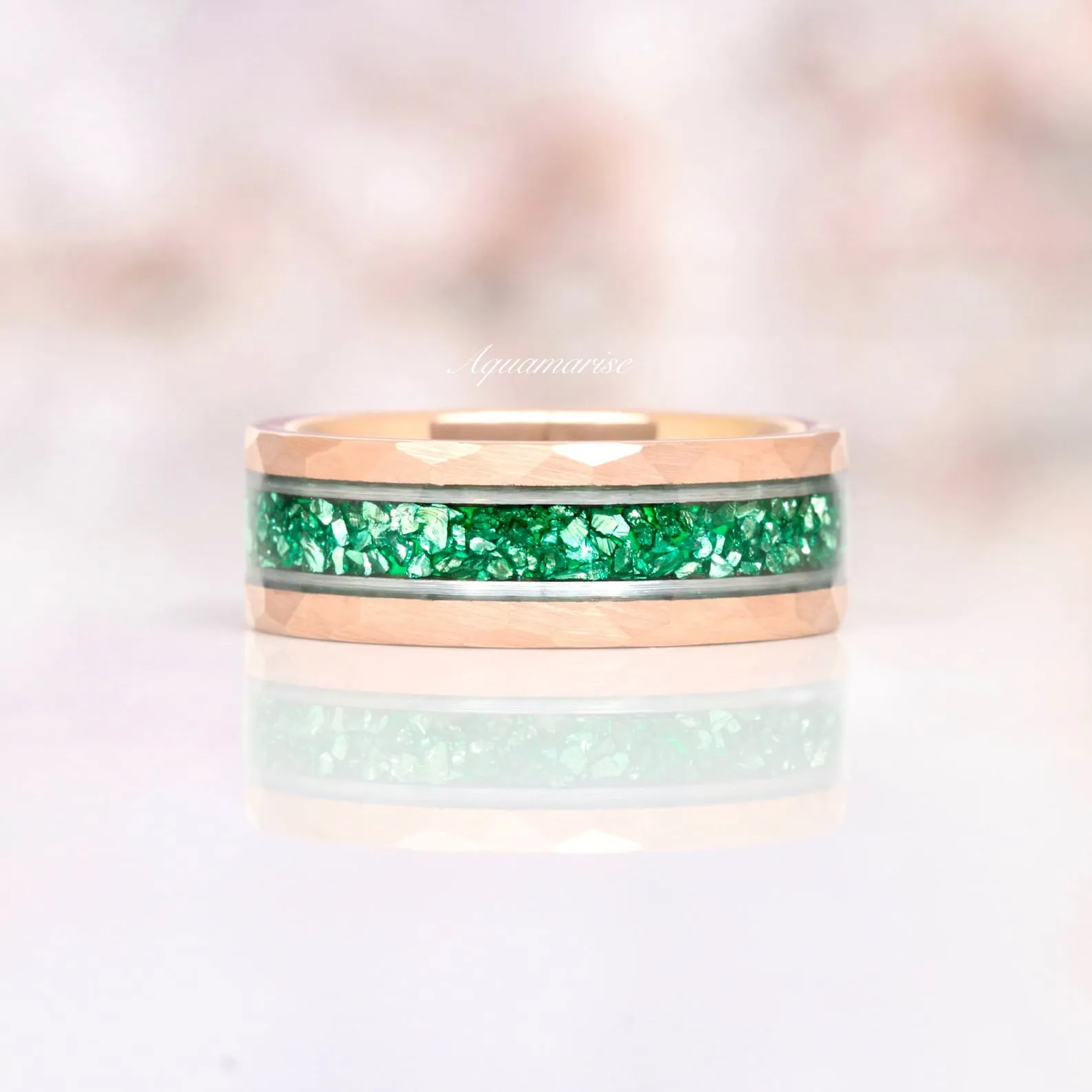 Diamond (cz) & Emerald Leaf Couples Ring