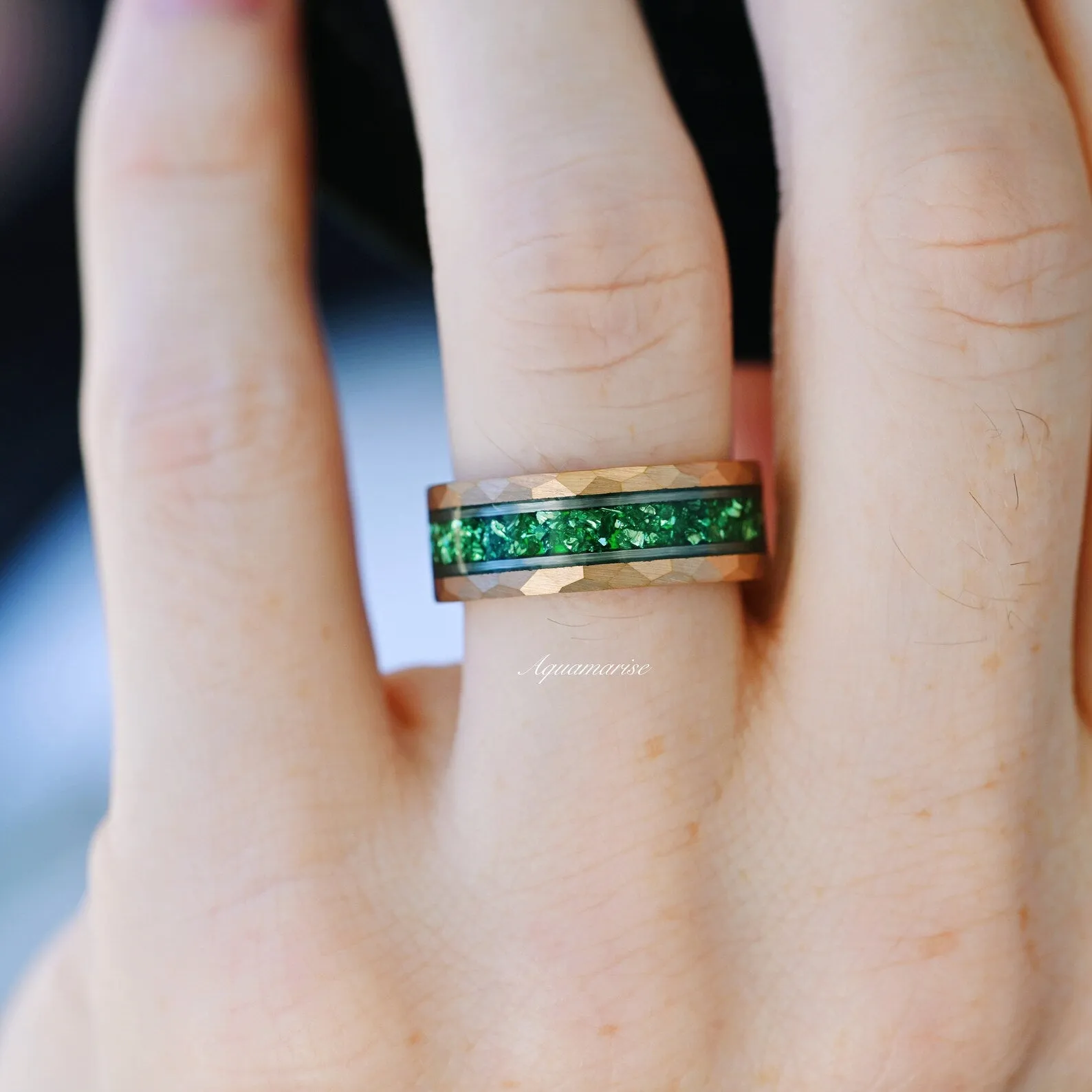 Diamond (cz) & Emerald Leaf Couples Ring