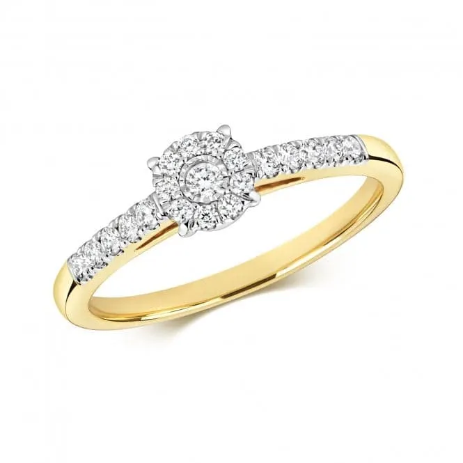 Diamond Jewellery 9ct Brilliant Illusion Solitaire Gold Ring RD697