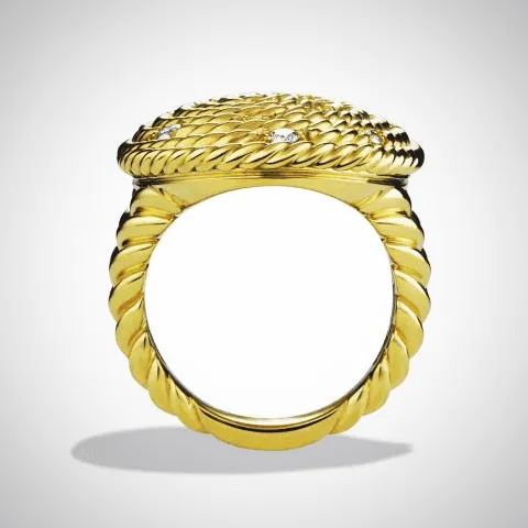 Diamond Ring Cable coil Design 14K Yellow Gold