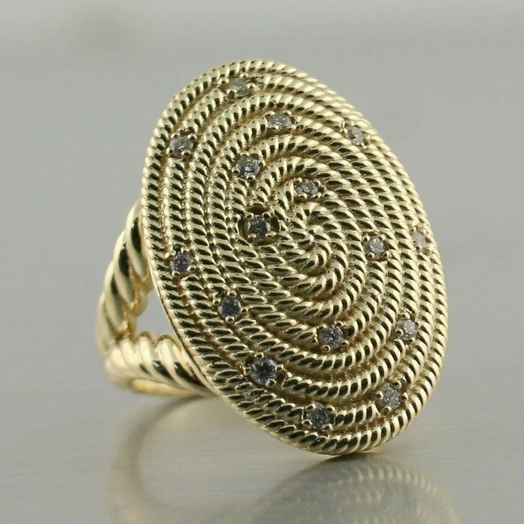 Diamond Ring Cable coil Design 14K Yellow Gold