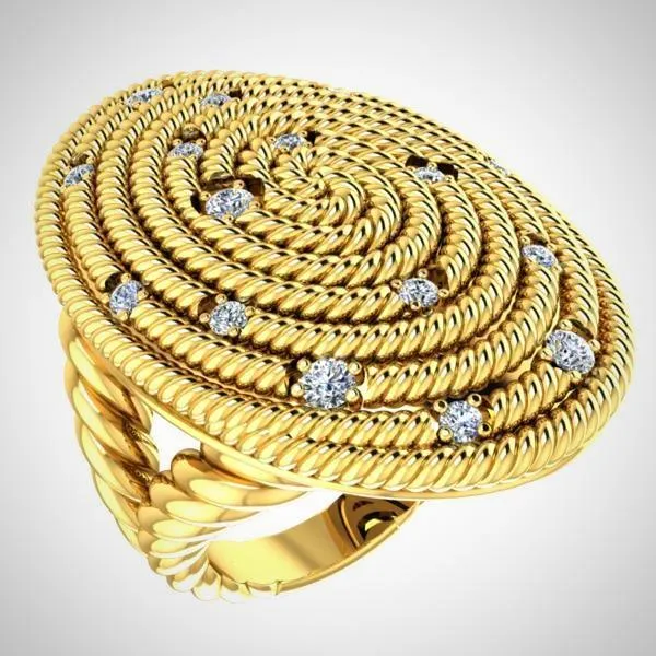 Diamond Ring Cable coil Design 14K Yellow Gold