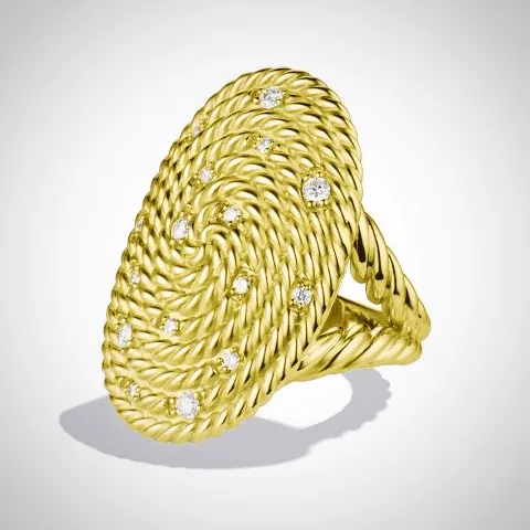 Diamond Ring Cable coil Design 14K Yellow Gold