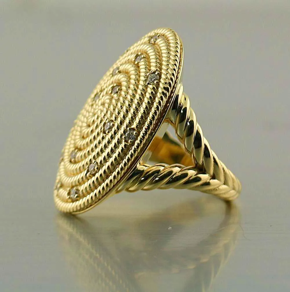 Diamond Ring Cable coil Design 14K Yellow Gold