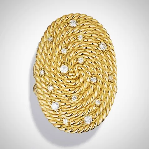 Diamond Ring Cable coil Design 14K Yellow Gold