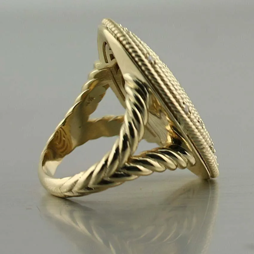 Diamond Ring Cable coil Design 14K Yellow Gold