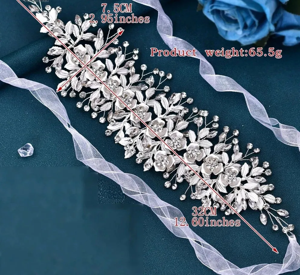 Elegant Crystal Floral Waistband Dress Belt Jewel Accessory