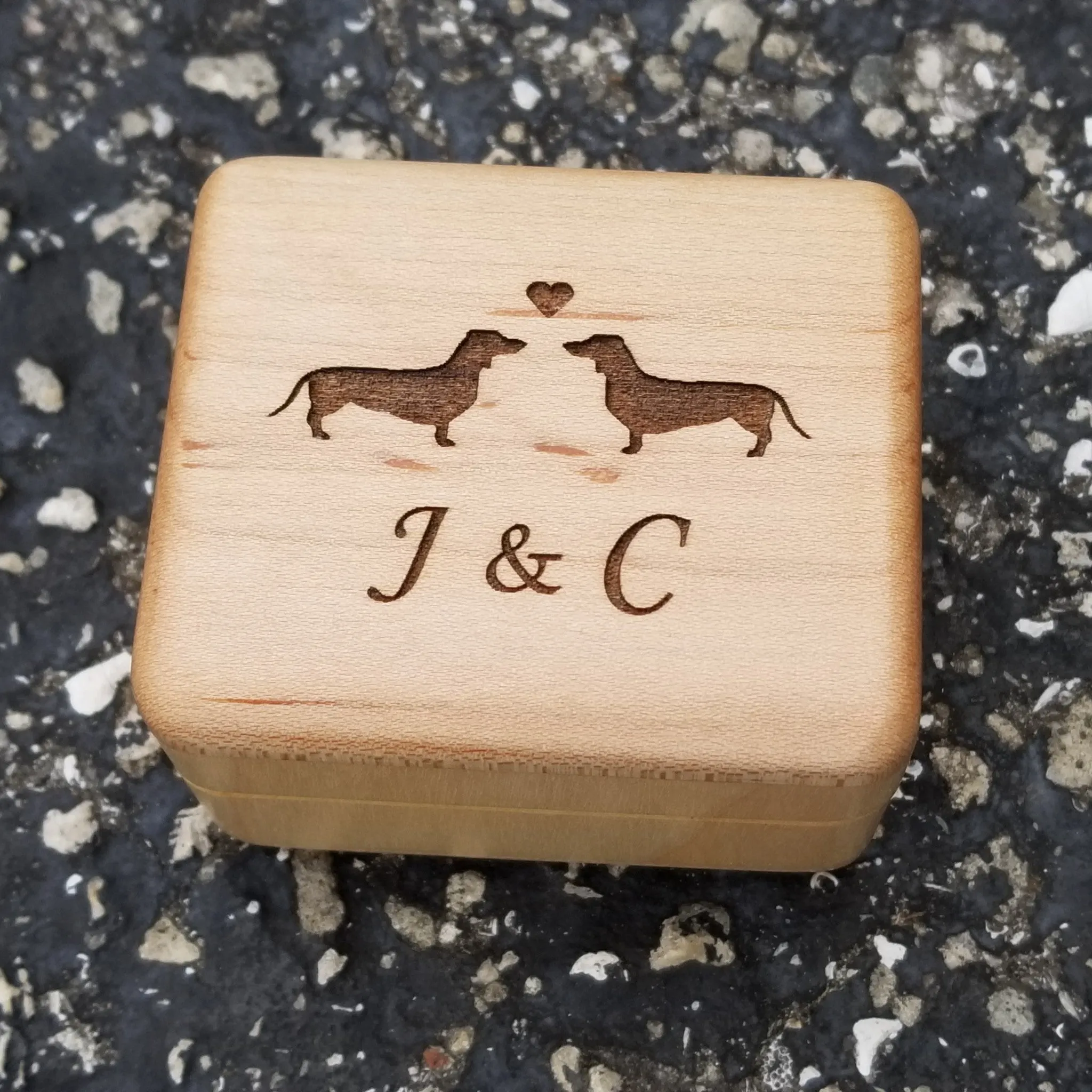 Engagement box with dachshunds, personalized, monogrammed