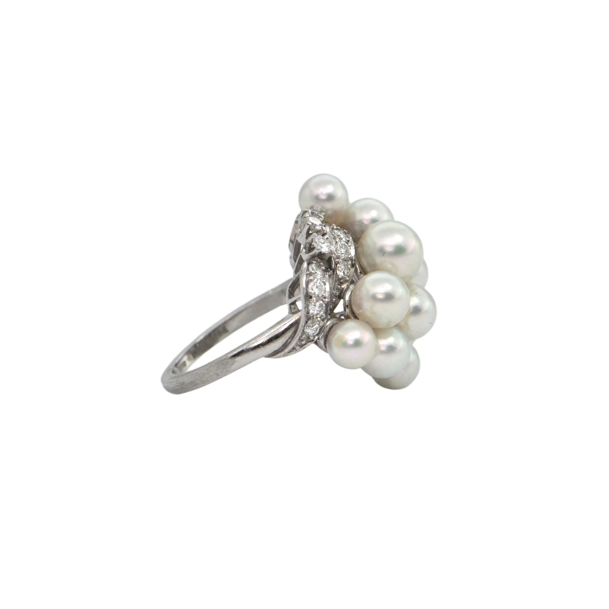 Estate Diamond and Pearl Platinum Cluster Ring