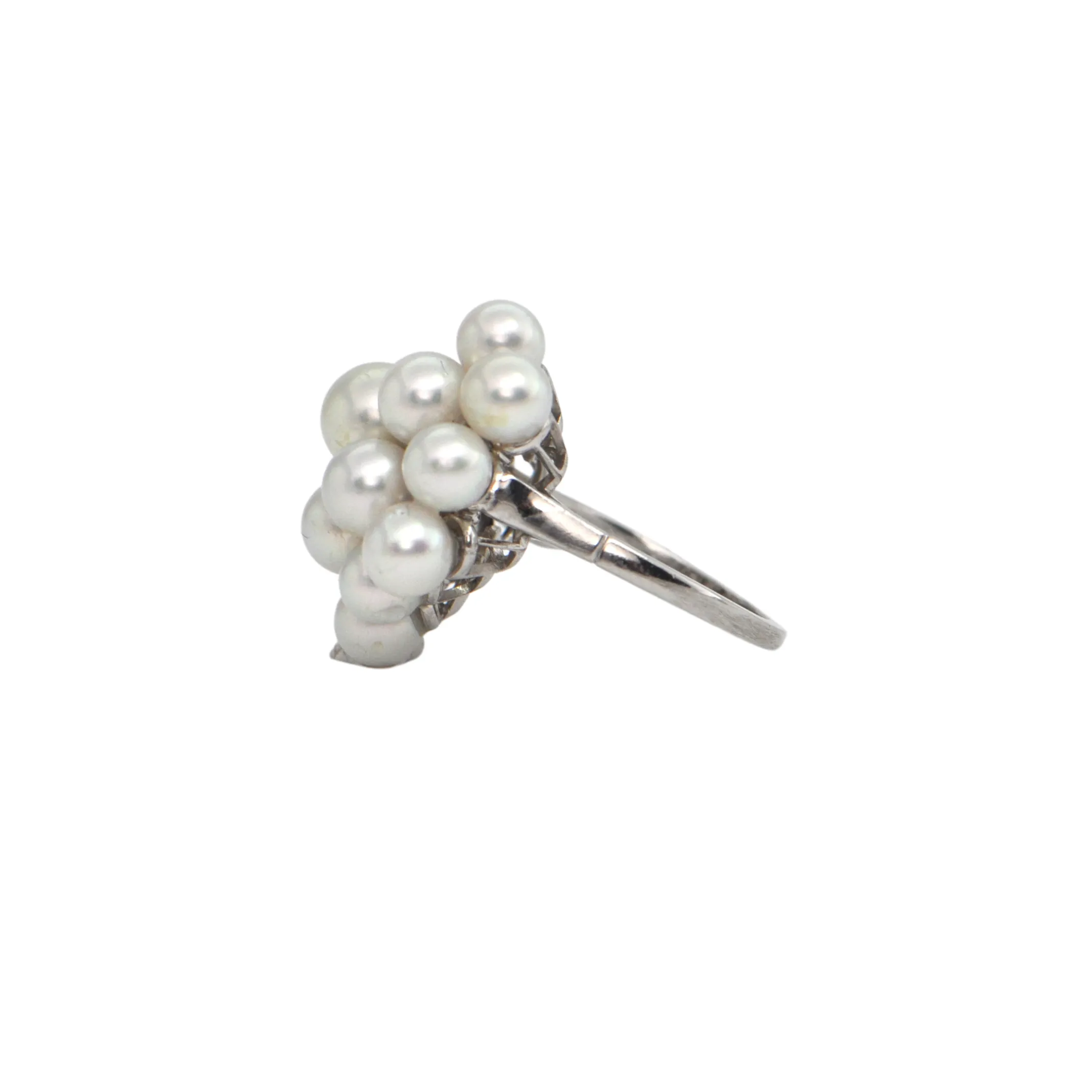 Estate Diamond and Pearl Platinum Cluster Ring