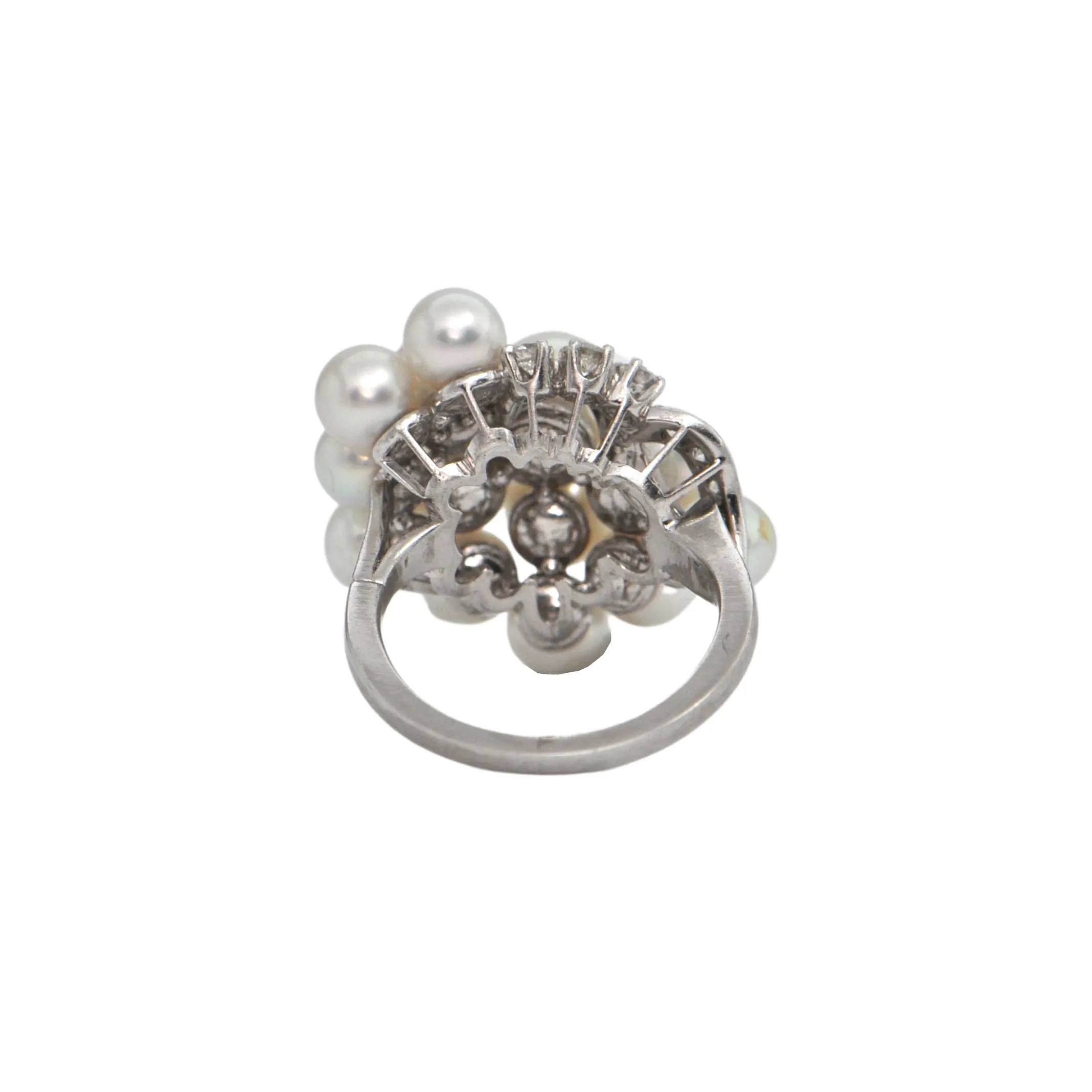 Estate Diamond and Pearl Platinum Cluster Ring