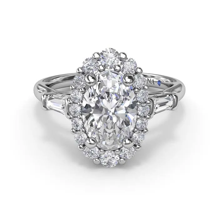 Fana Diamond Baguette Halo Engagement Ring in 14K White Gold