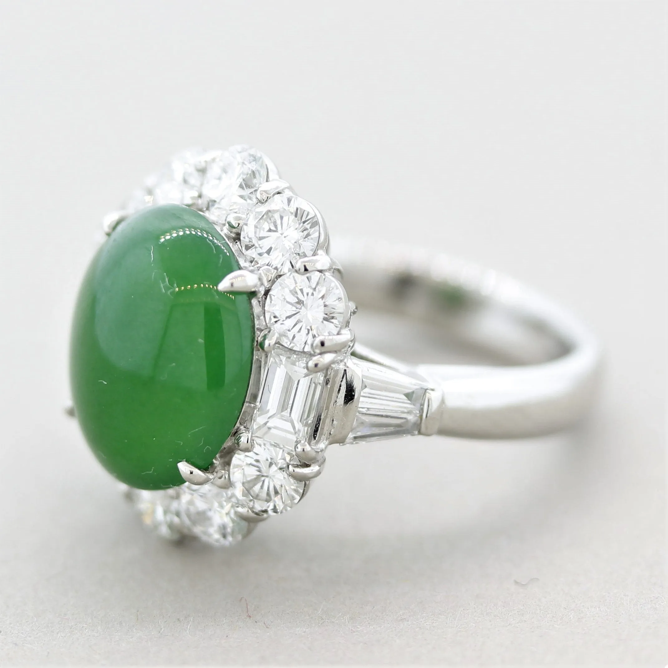 Fine Jadeite Jade Diamond Platinum Ring, GIA Certified