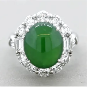 Fine Jadeite Jade Diamond Platinum Ring, GIA Certified