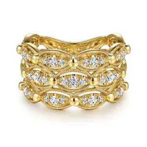 Gabriel & Co. Bujukan Multi Row Diamond Wide Band Ring in 14K Yellow Gold