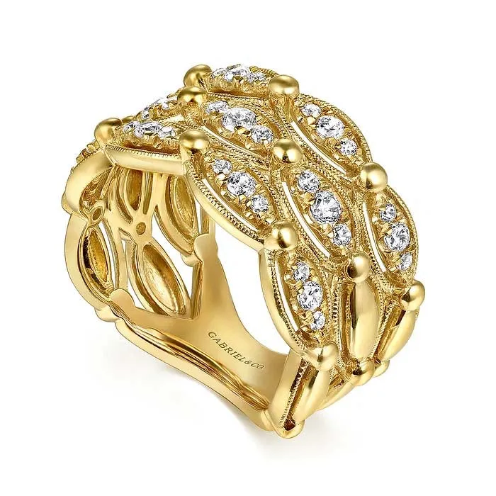 Gabriel & Co. Bujukan Multi Row Diamond Wide Band Ring in 14K Yellow Gold