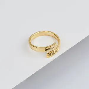 Gold Plated Couple Minimal Name Ring -  Adjustable