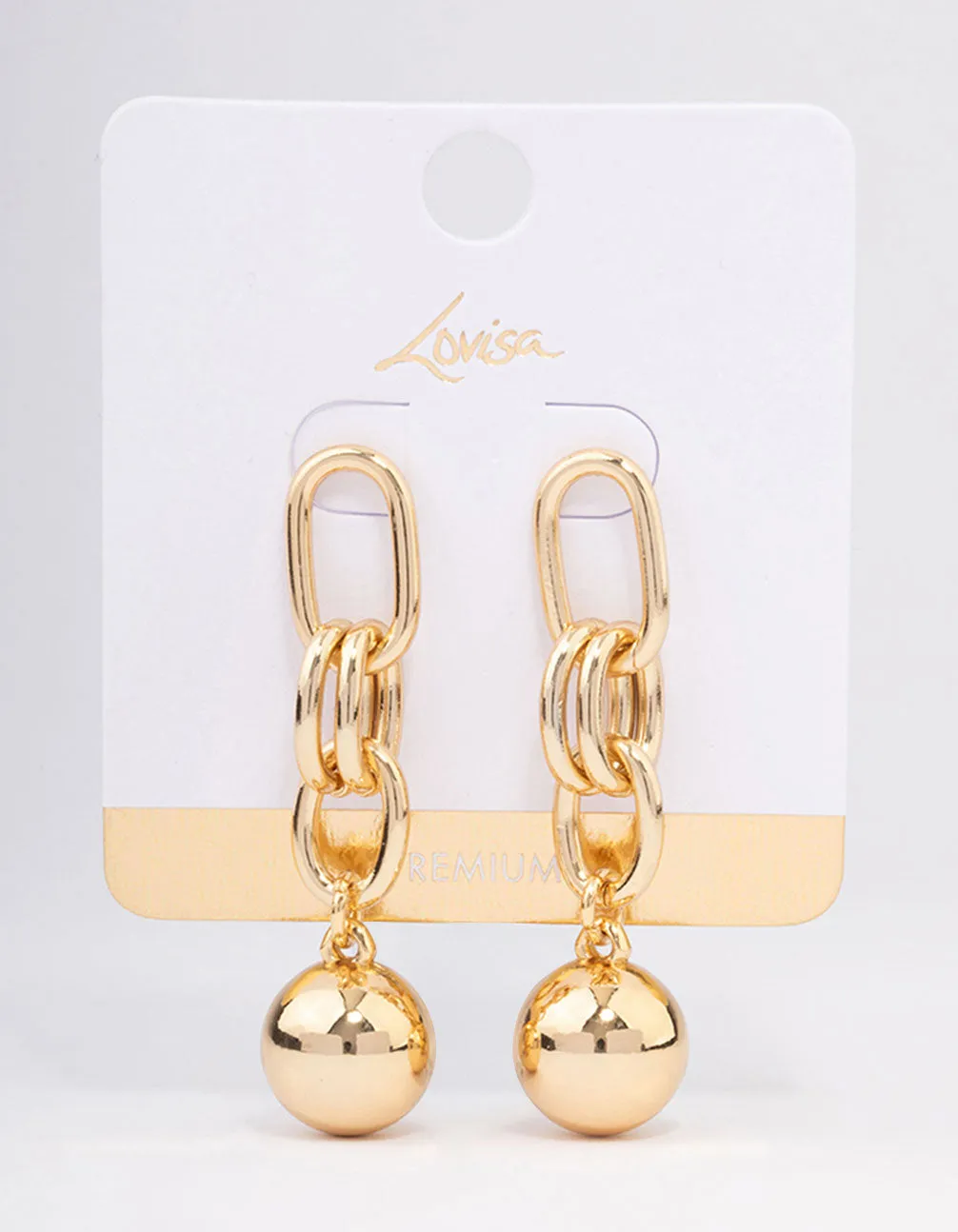 Gold Plated Oval Link Ball Drop Earrings