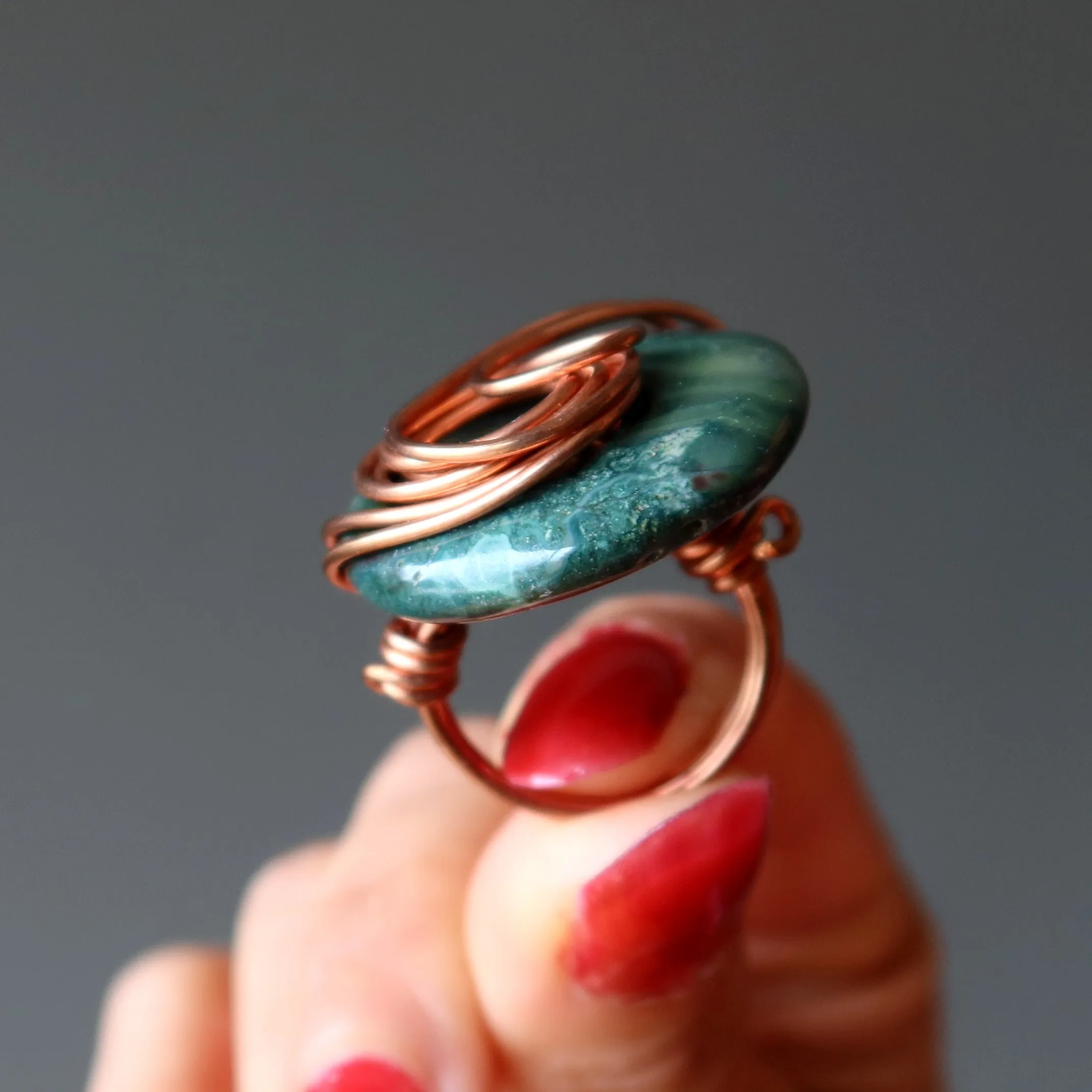 Green Jasper Ring Lush Nature Lover Copper Size 6.0