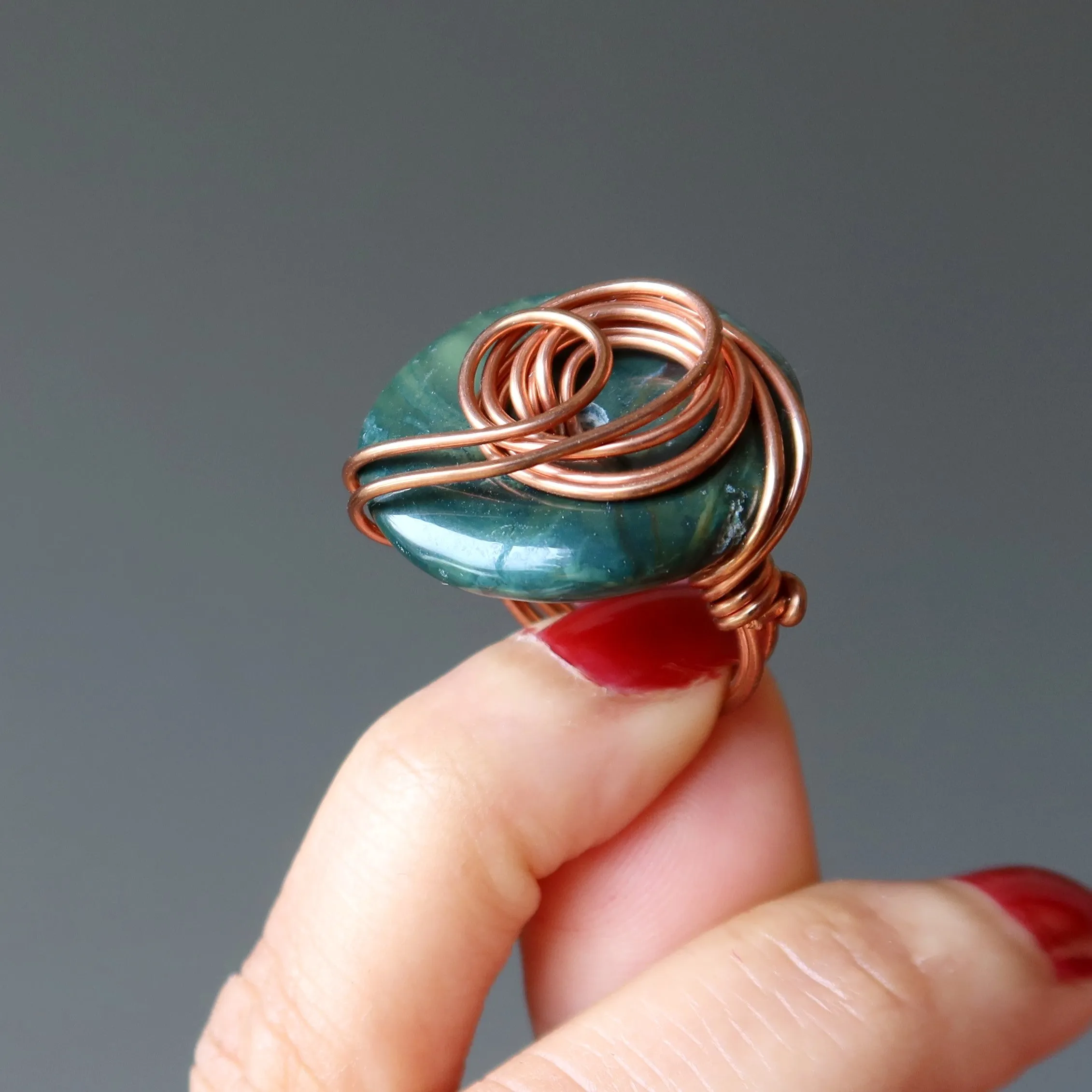 Green Jasper Ring Lush Nature Lover Copper Size 6.0